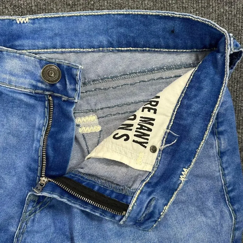 True Religion Men’s Geno Big T Flap Relaxed Slim Jeans Thick Stitch Y2K 38x30